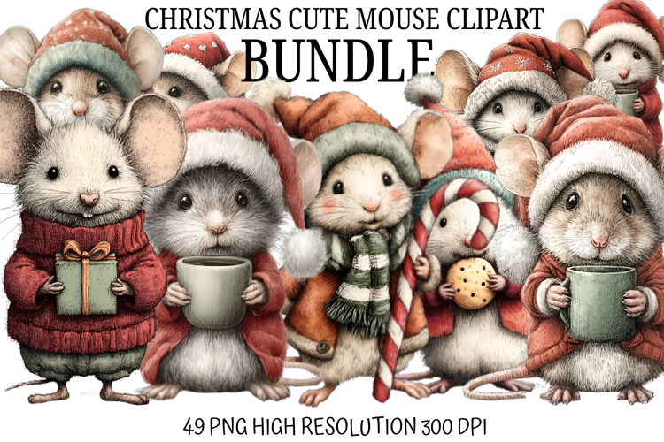 Christmas Cute Mouse Clipart Bundle | Adorable Holiday Mouse