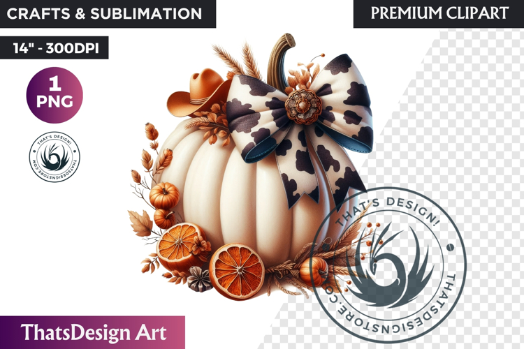 Western Pumpkin Autumn PNG,Cowgirl Coquette bow fall clipart