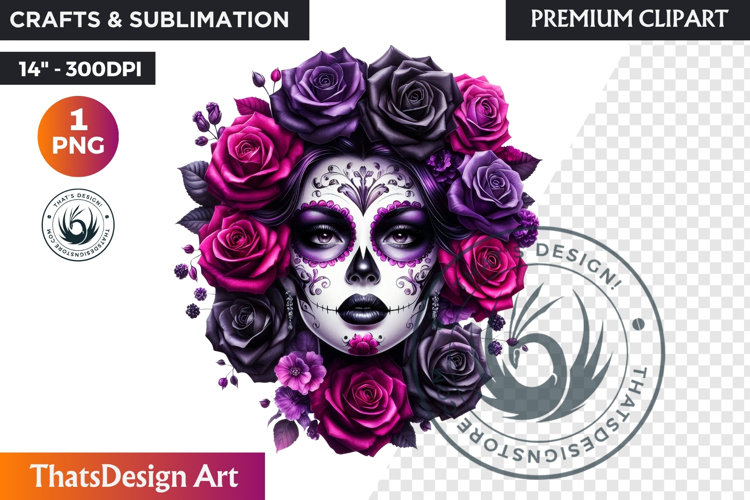 Floral Vibrant la catrina Day of Dead Clipart Sugar skull