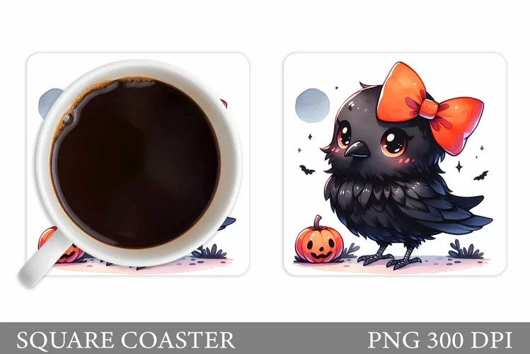 Cute Crow Coaster Design. Halloween Sublimation