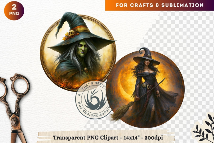 Dark Fantasy Halloween Witches Medallion Clipart sublimation