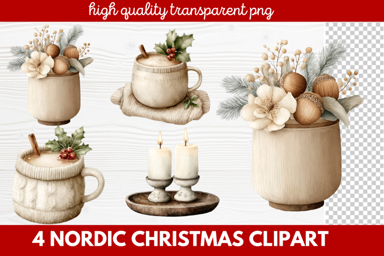 4 Nordic Christmas Clipart | Scandinavian Holiday PNG
