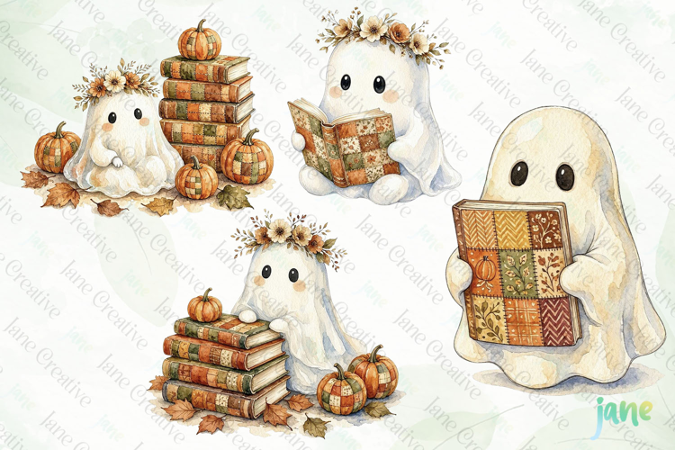 Autumn Patchwork Ghost Clipart