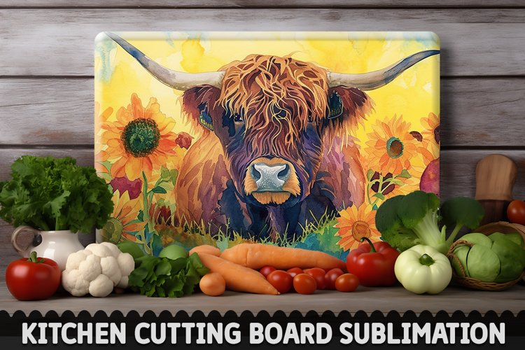 Highland Cow With Sunflowers Cutting Board