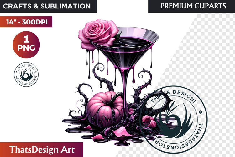 Gothic Halloween Drinks Pink and Black Sublimation clipart