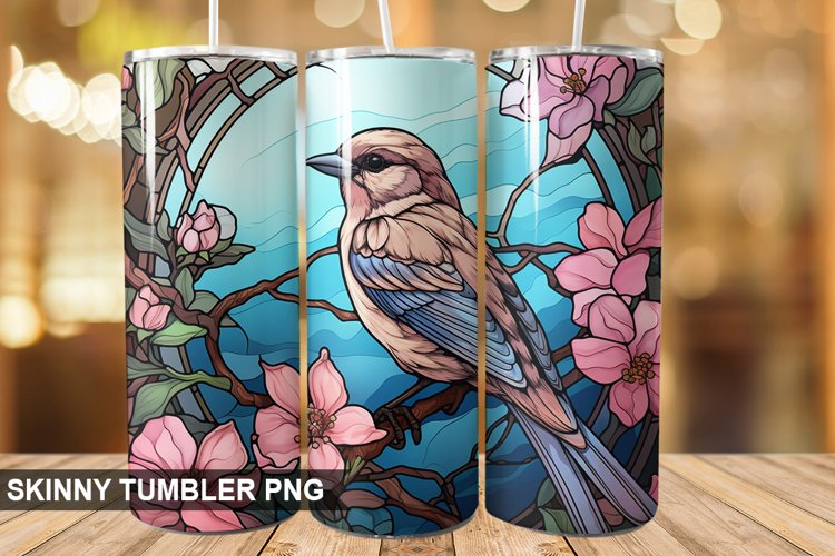 Stained Glass Sparrow PNG Tumbler Design example image 1