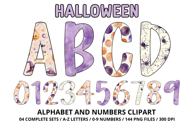 Halloween Alphabet Clipart PNG, watercolor letters doodle