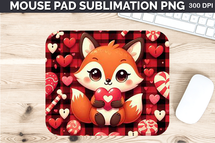 Watercolor Foxes Mouse Pad Sublimation - Valentines PNG