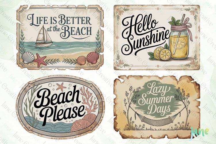Retro Summer Quotes Labels Clipart