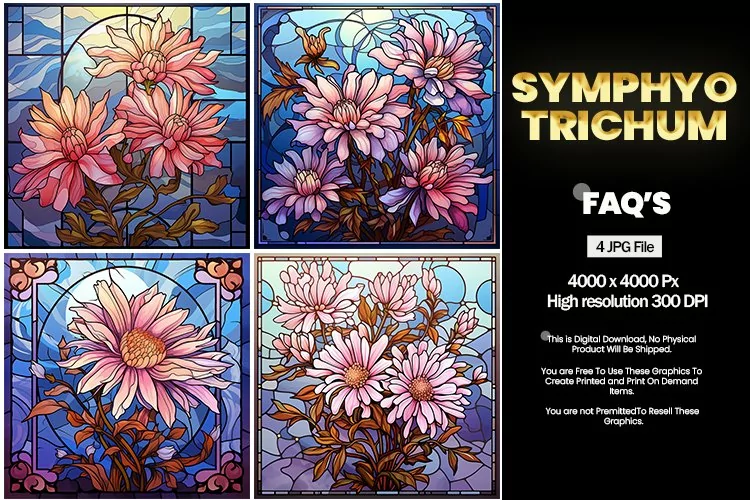 Stained Glass Symphyotrichum Square Coaster - 04 Variations