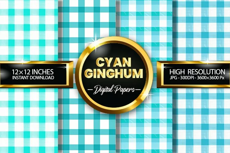 Cyan Gingham Digital Papers - 04 Variations