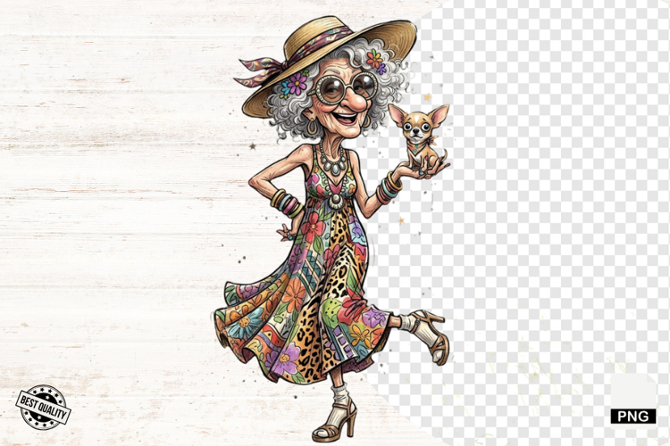 Fashionable Summer Grandma PNG - Summer Clipart