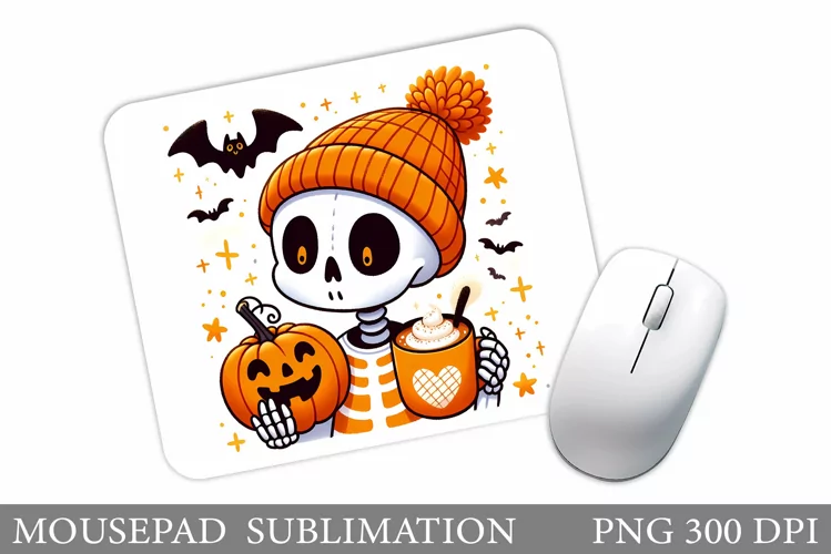 Cute Skeleton Mouse Pad. Halloween Mouse Pad Sublimation