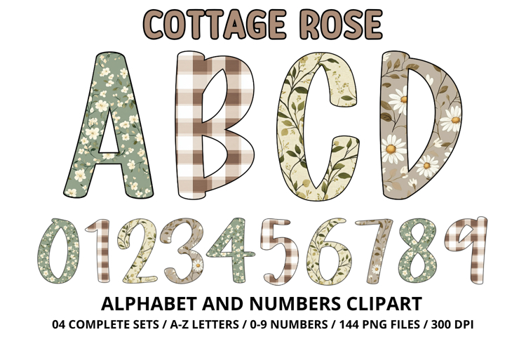 Cottage Floral Alphabet PNG Letters   Numbers 300DPI