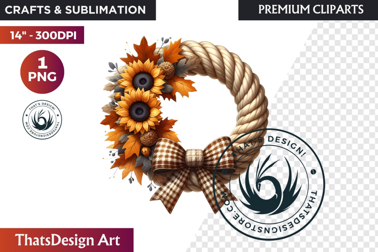 Sunflower Autumn Wreath - Rustic Farmhouse Harvest PNG