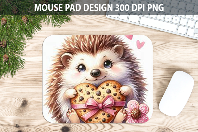 Watercolor Hedgehog Mouse Pad Sublimation - Valentines PNG example image 1