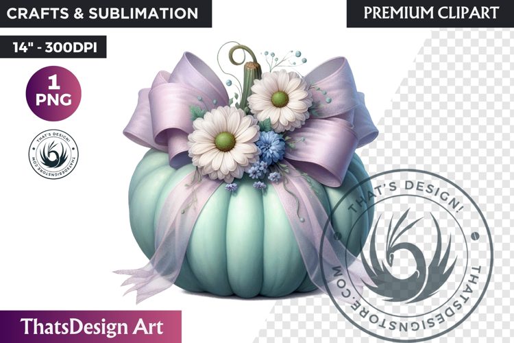 Floral Dreamy Pastel coquette pumpkin with bow PNG Clipart