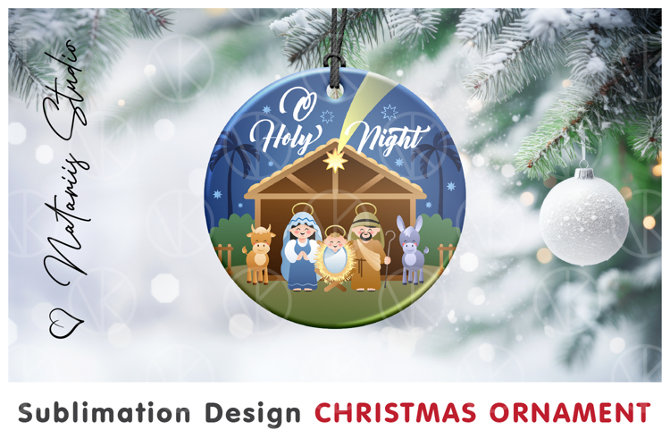 O Holy Night! Cute Christmas Ornament. Sublimation design.