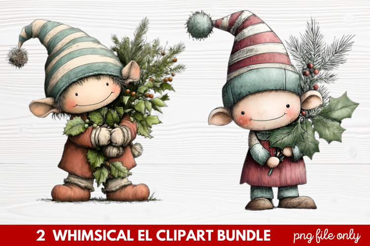 Whimsical Elf Clipart | Cute Christmas Elf PNG Illustration