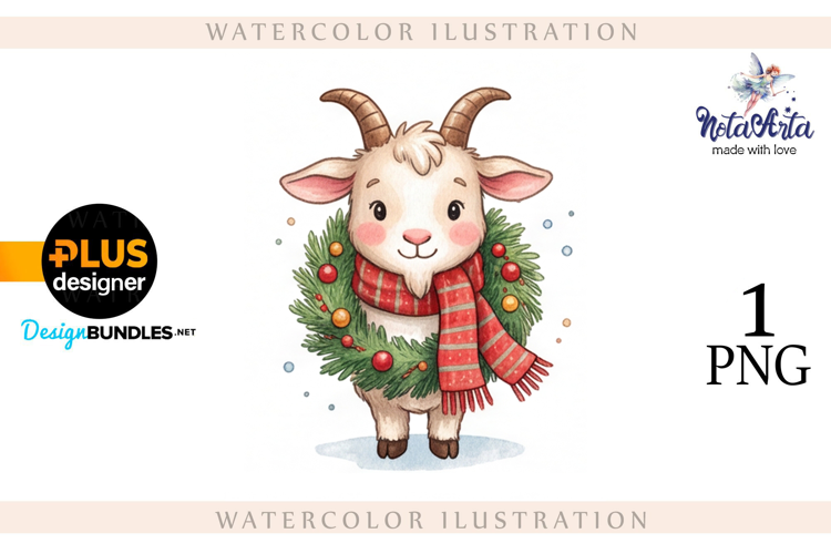 Christmas Goat in Watercolor Style