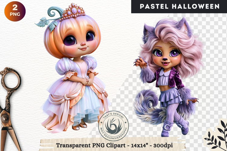 Cute Halloween Pastel characters Clipart sublimation