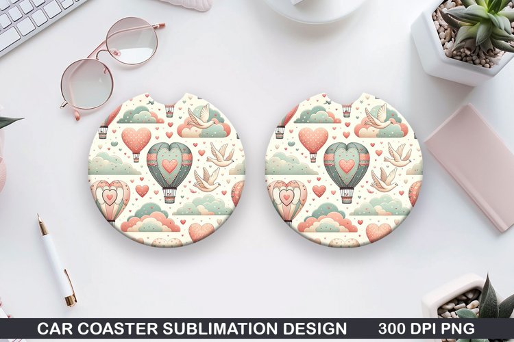 Heart Balloon Car Coaster Sublimation |Valentine Coaster PNG