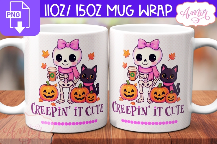 Halloween season mug wrap PNG, Spooky Cute mug PNG