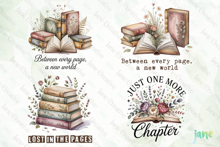 Cottagecore Books and Flowers Clipart