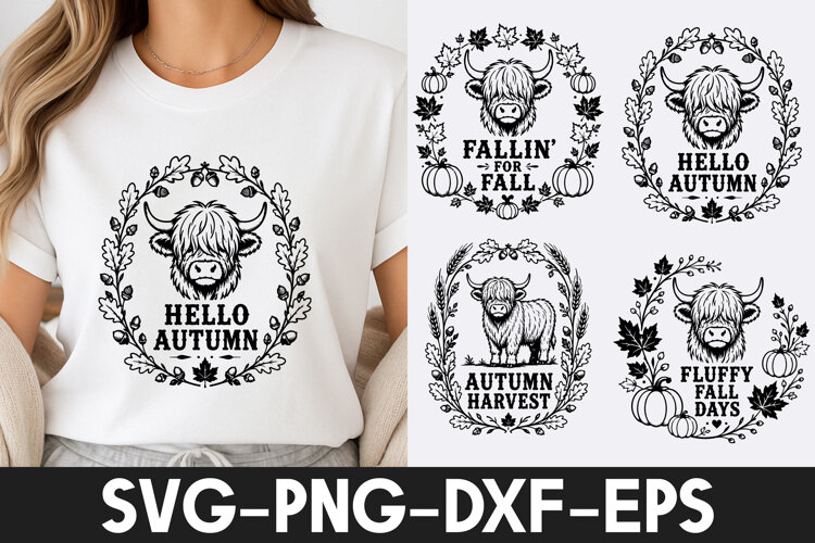 Highland Cow Fall SVG PNG, Autumn Harvest Design example image 1