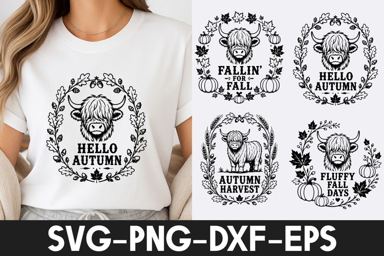 Highland Cow Fall SVG PNG, Autumn Harvest Design