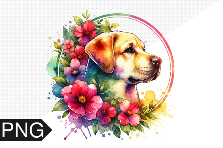 Dog Flowers Sublimation - Dog Clipart PNG Design