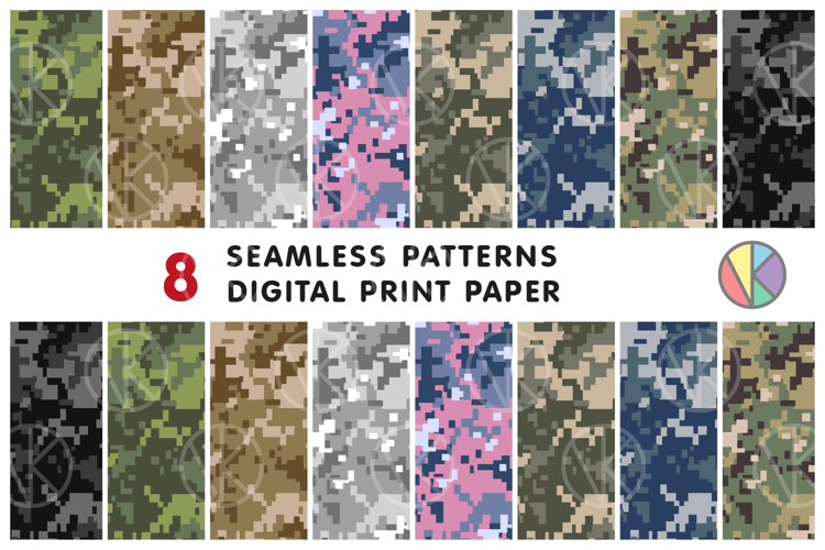 Big Bundle. 8 Pixel Camouflage Seamless Tileable Patterns.