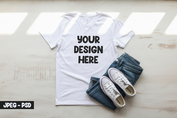 White T-Shirt PSD Mockup Flat Lay