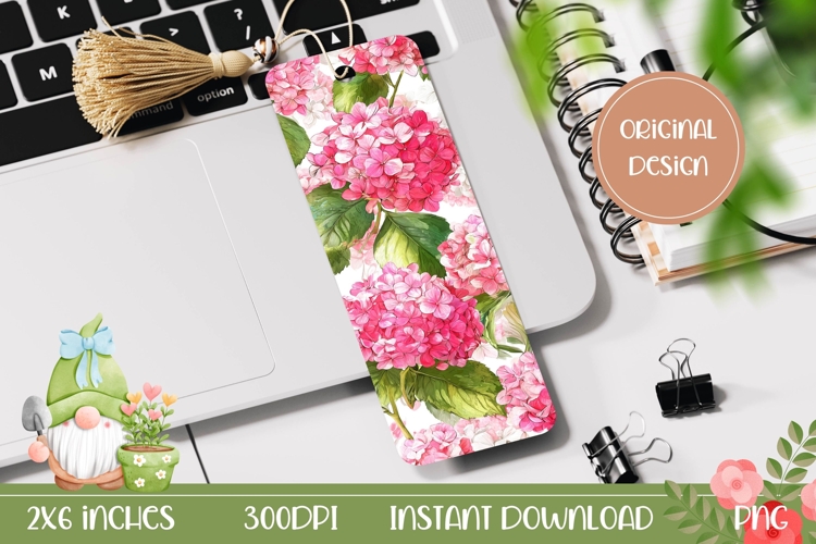 Printable Bookmark, Pink Hydrangea Bookmark Design