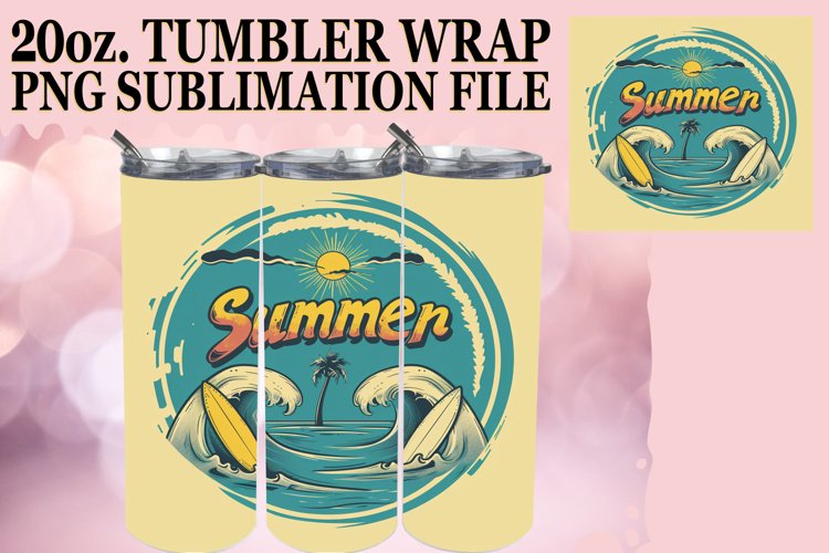 Retro Summer Sublimation,Tumbler Wrap 20oz example image 1