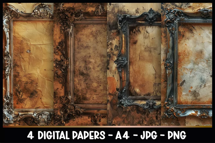 4 Vintage Frames Digital Papers I Junk Journal Page