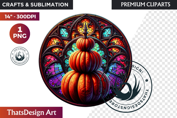 Halloween Gothic stained Glass Pumpkin Clipart