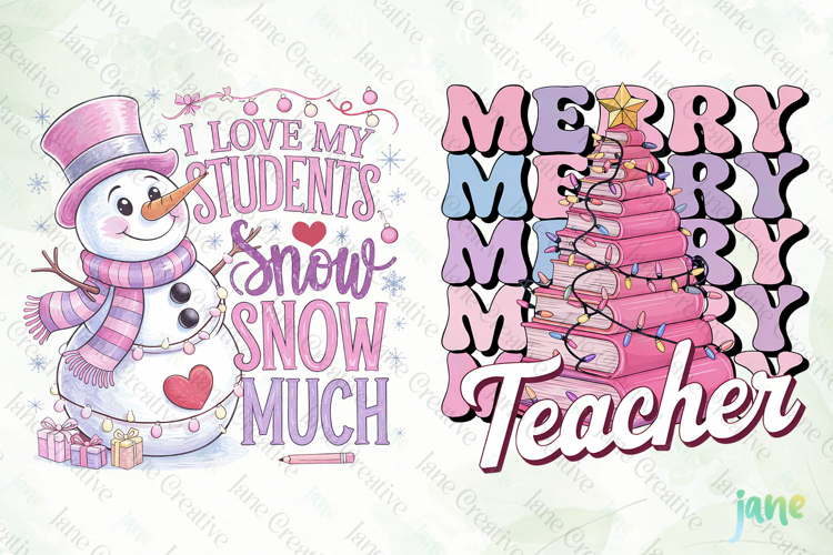 Pink Christmas School Teacher PNG