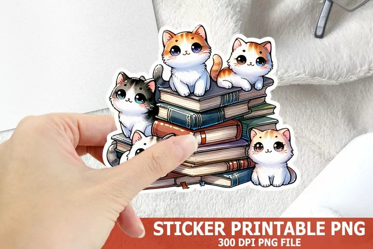 Cute Cat on A Stack of Books Sticker| Books Sticker