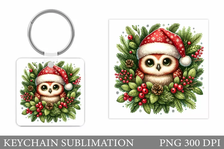 Cute Owl Keychain Design. Christmas Keychain Sublimation
