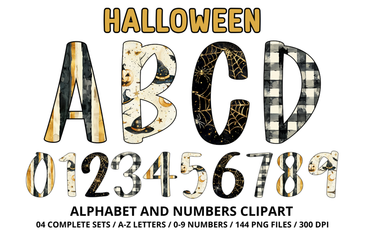 Halloween Alphabet Clipart PNG, watercolor letters doodle