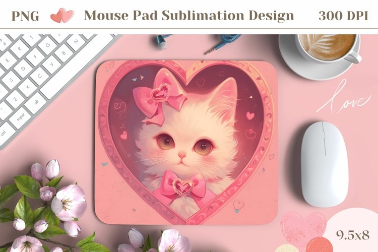 White Kitten Mouse Pad Design, Lovely Animals Mousepad PNG