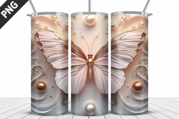 3D Butterfly 20 oz Tumbler Design| Butterfly Flower Tumbler