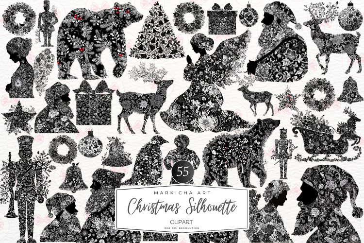 Chinoiserie Christmas Silhouette Clipart 55 Png Bundle