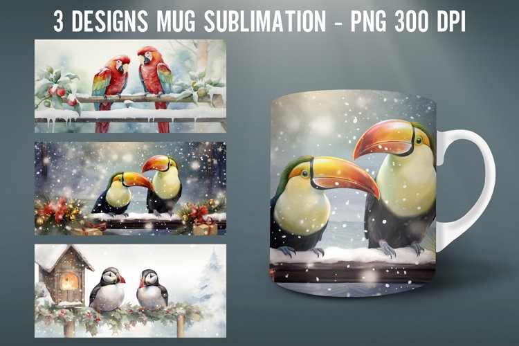 Winter Birds Mug Wrap Sublimation Designs|Winter Mug example image 1