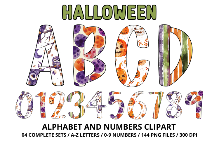 Halloween Alphabet Clipart PNG, watercolor letters doodle