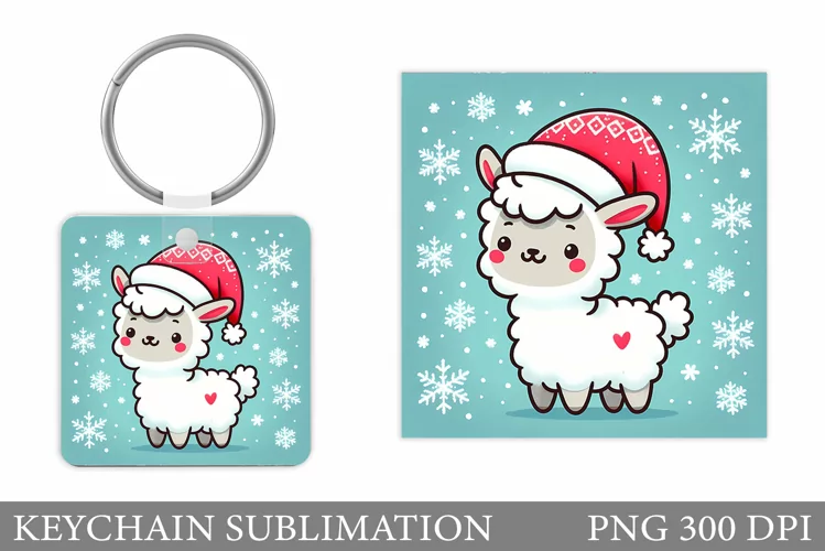 Christmas Lama Keychain. Cute Lama Keychain Design