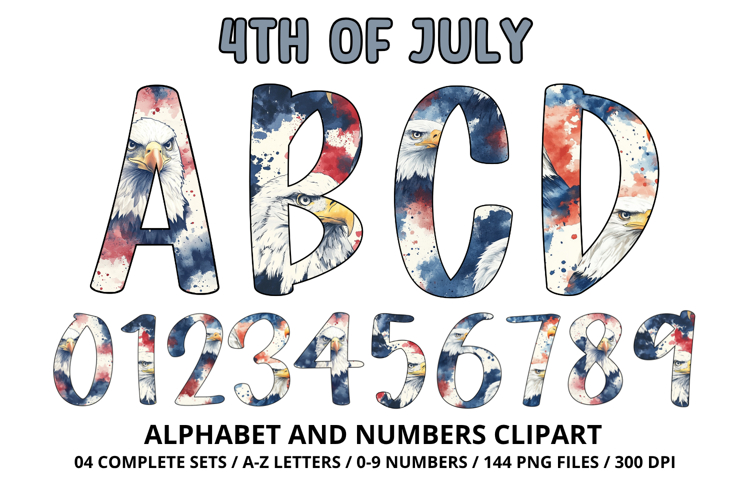 4th July Alphabet png clipart, independence letters doodle