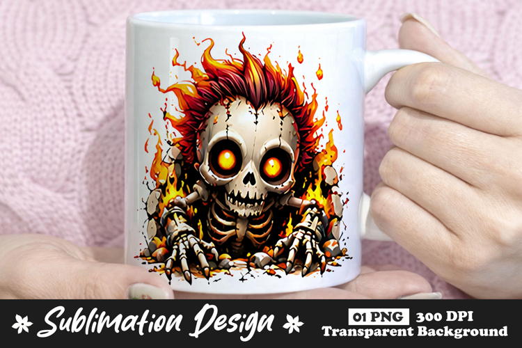 Flaming Skull Skeleton Clipart Sublimation PNG