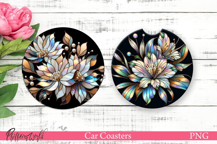 Car Coasters | Pearl Flowers | Sparkling Flowers Designs
